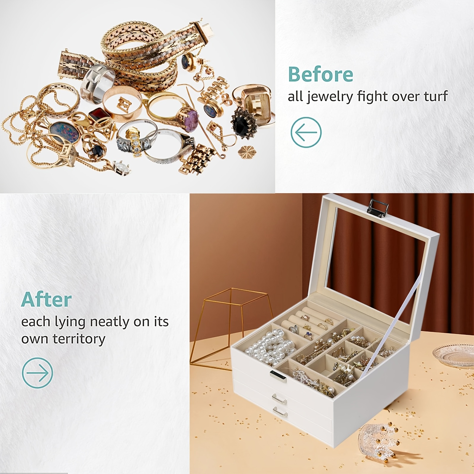 Women's 3-Tier Jewelry Organizer, Velvet Lining